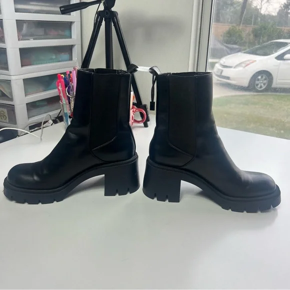 Zara Block Heel Platform Ankle Chelsea Boot Lug Sole Black Size 37 US 6.5 NWT - Picture 7 of 10